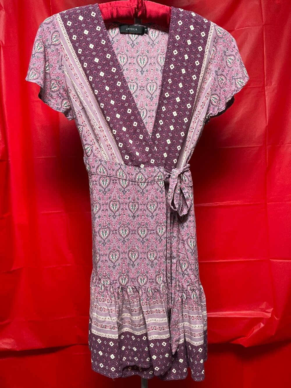 Zesica purple wrap dress, Bohemian mini , size S